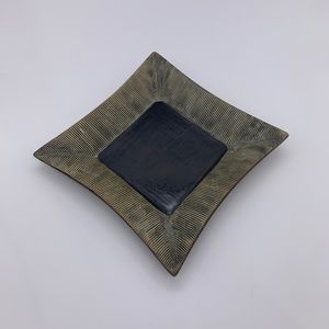 Black & Beige Ceramic Stoneware Catchall Square Dish Etched Zebra Pattern